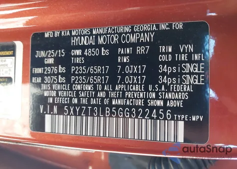 2016 Hyundai Santa Fe Sport 2.4L from USA, damaged, VIN 5XYZT3LB5GG322456